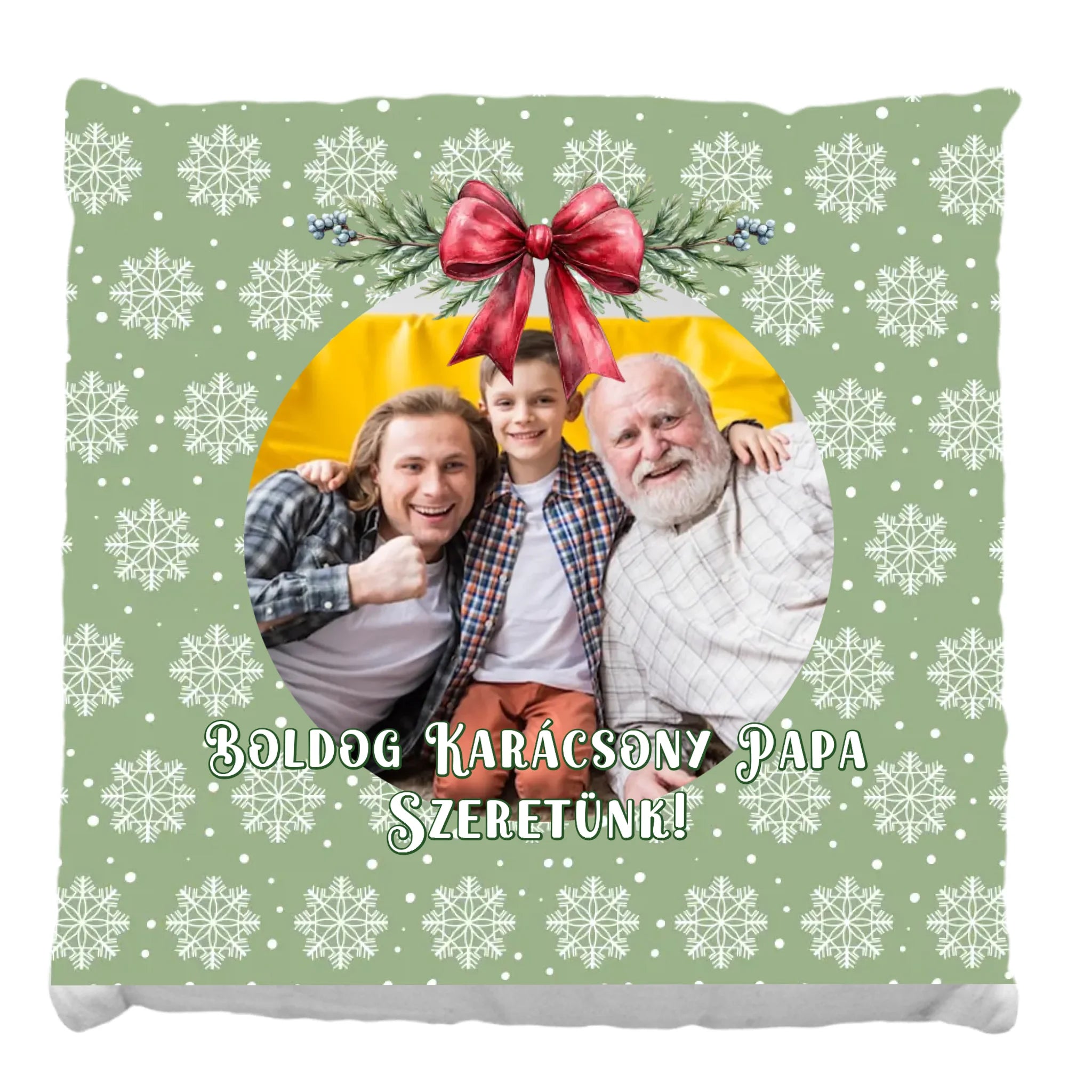 Karácsonyi fényképes zöld FullPrint ajándék párna