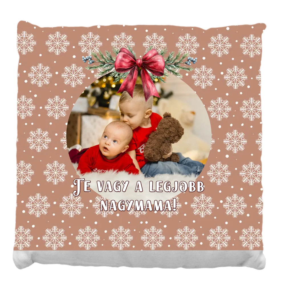 Karácsonyi fényképes piros FullPrint ajándék párna