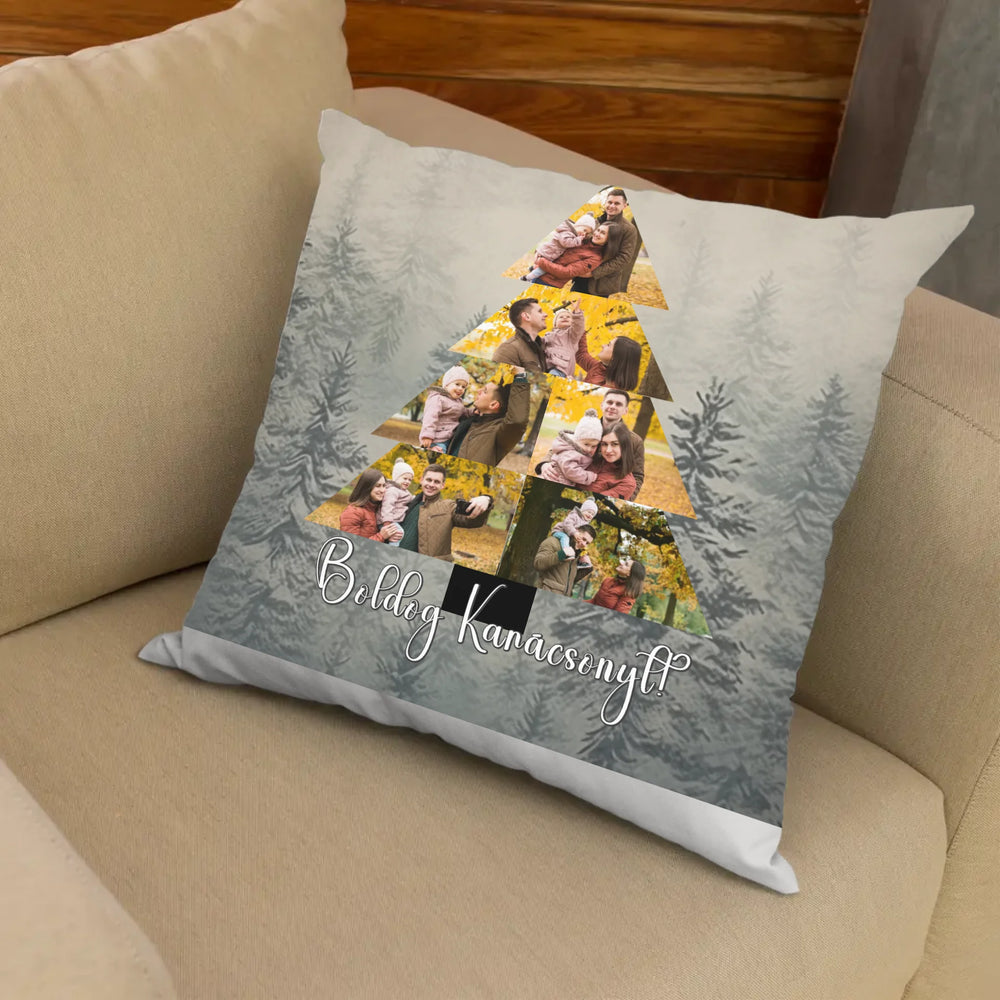 Karácsonyi fenyő alakú 6 fényképes FullPrint ajándék párna