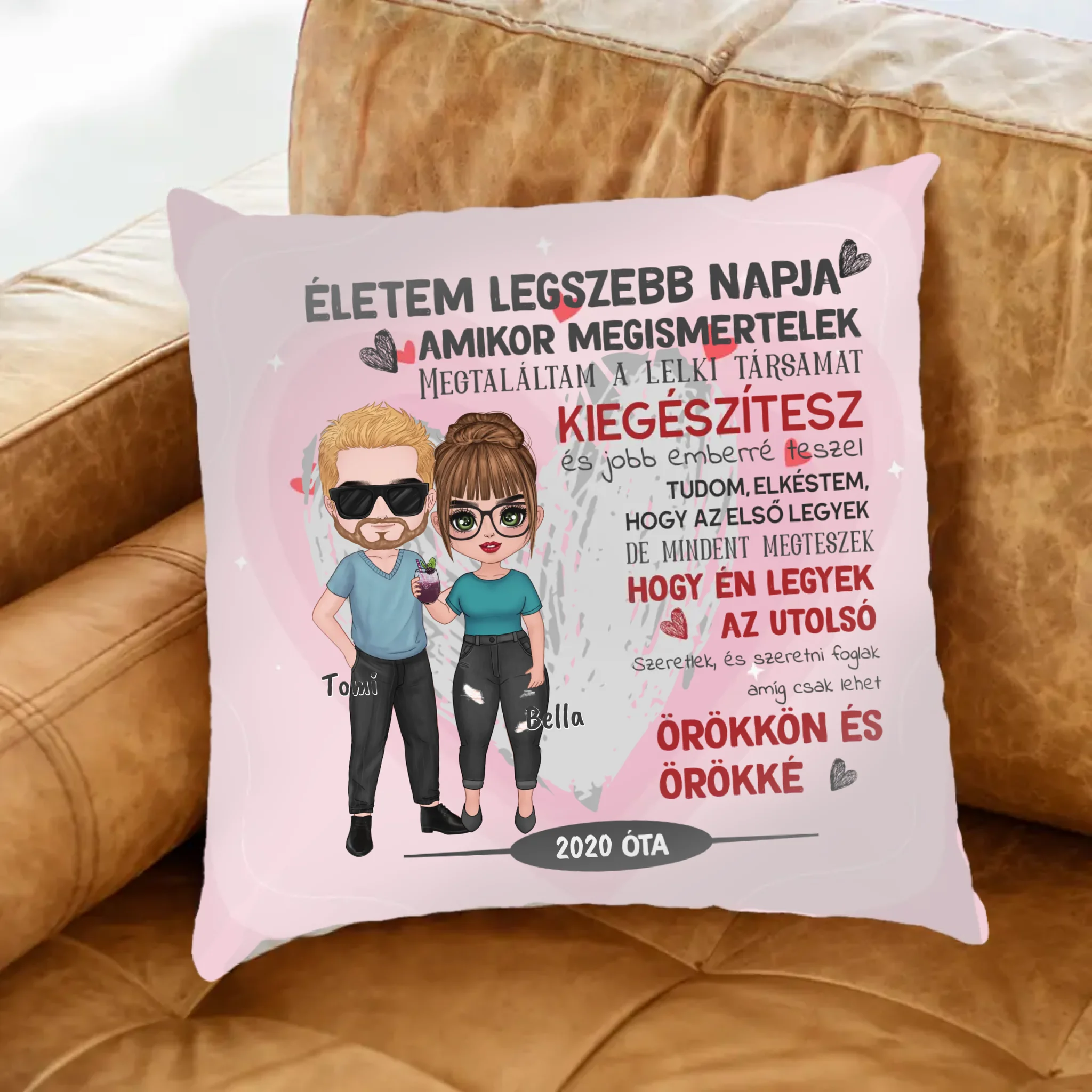 Amikor megismertelek szerkeszthető karakteres telinyomatos valentin napi párna