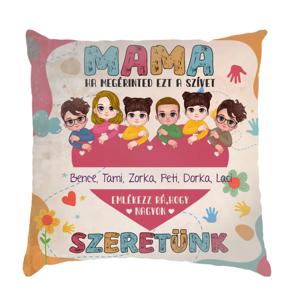 Személyre szabható Anyák napi párna - Mama nagyon szeretünk