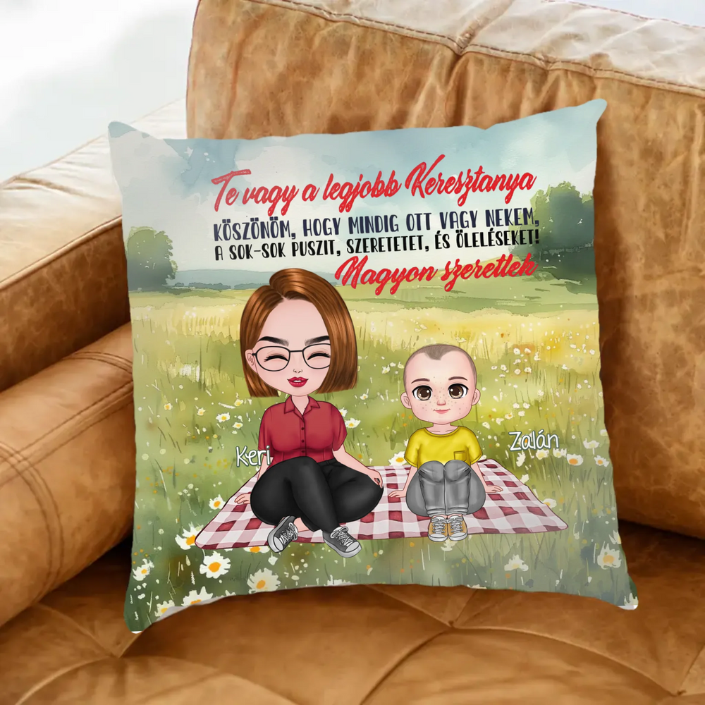 Te vagy a legjobb Keresztanya cuki karakteres egyedi anyák napi ajándék-telinyomatos FullPrint párna