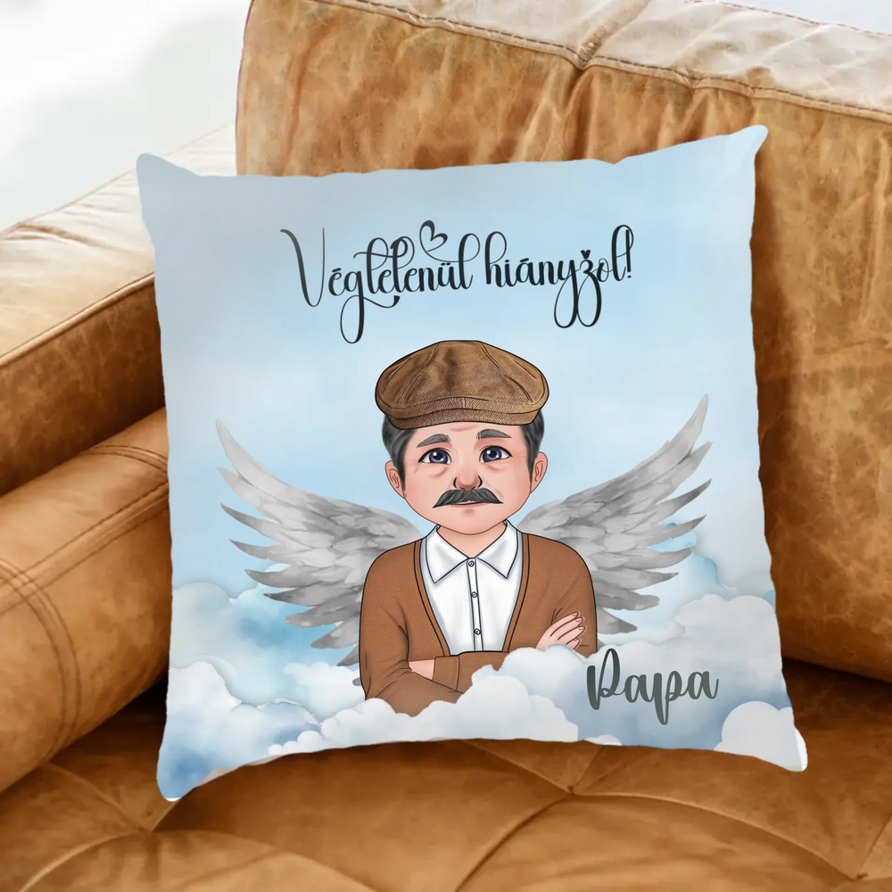 Angyal nagypapa szerkeszthető karakteres Fullprint párna