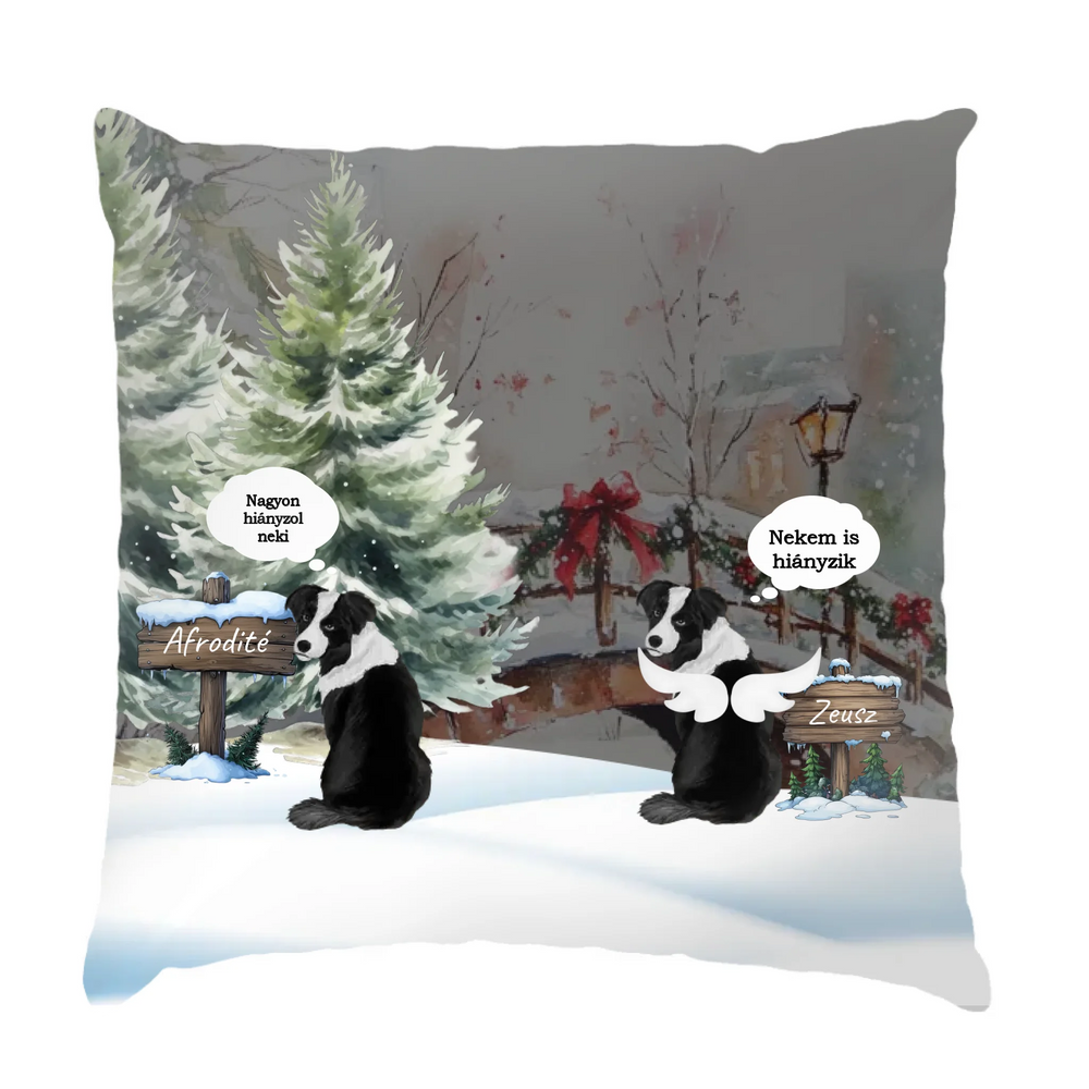 Téli kutyás Fullprint párna egyedi nevekkel és üzenettel