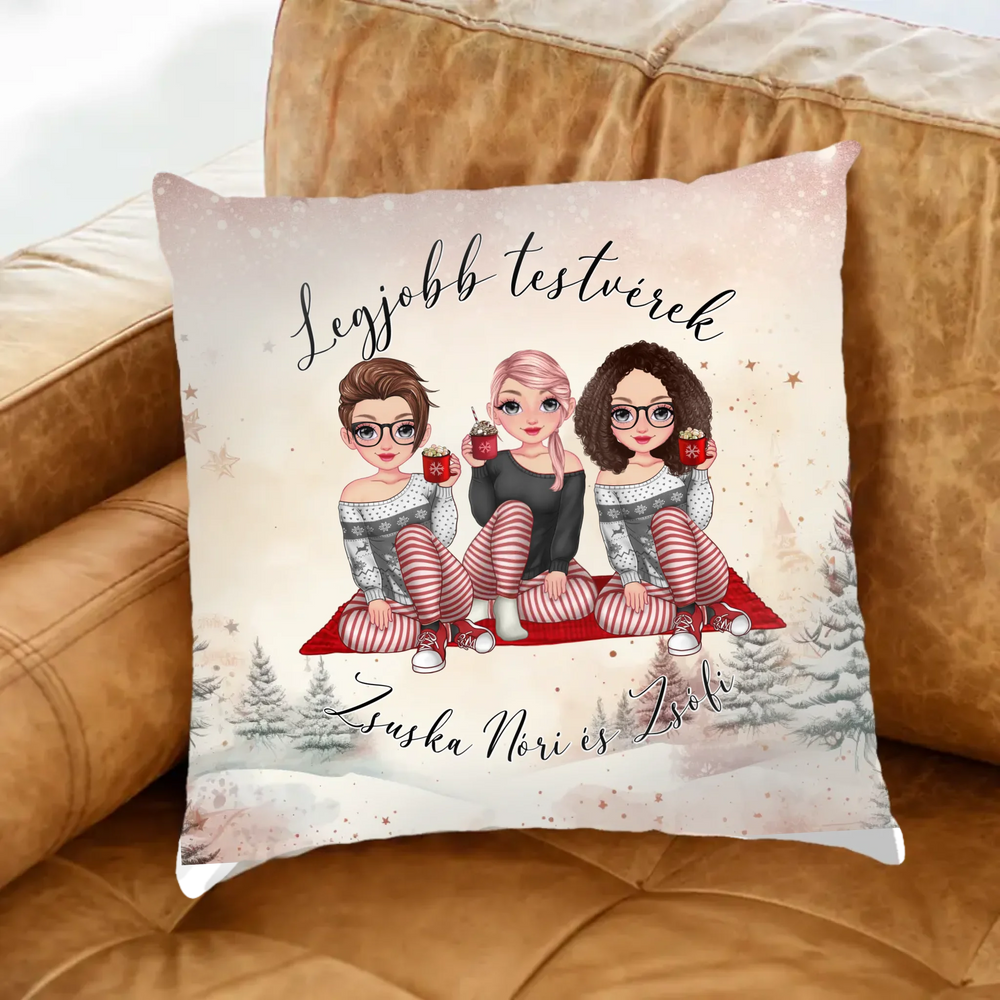 Karácsonyi cuki karakteres ajándék Fullprint párna Nővéreknek
