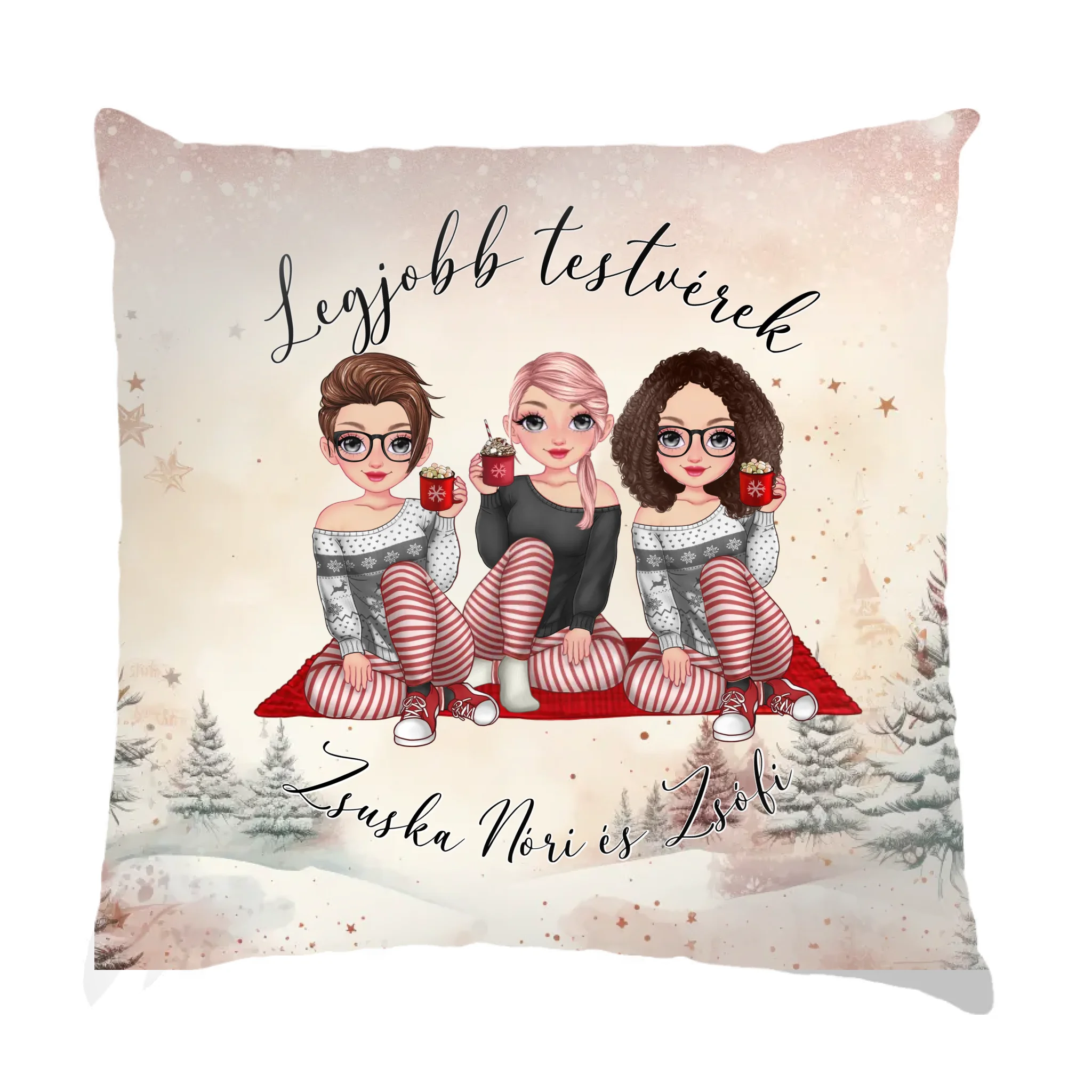 Karácsonyi cuki karakteres ajándék Fullprint párna Nővéreknek