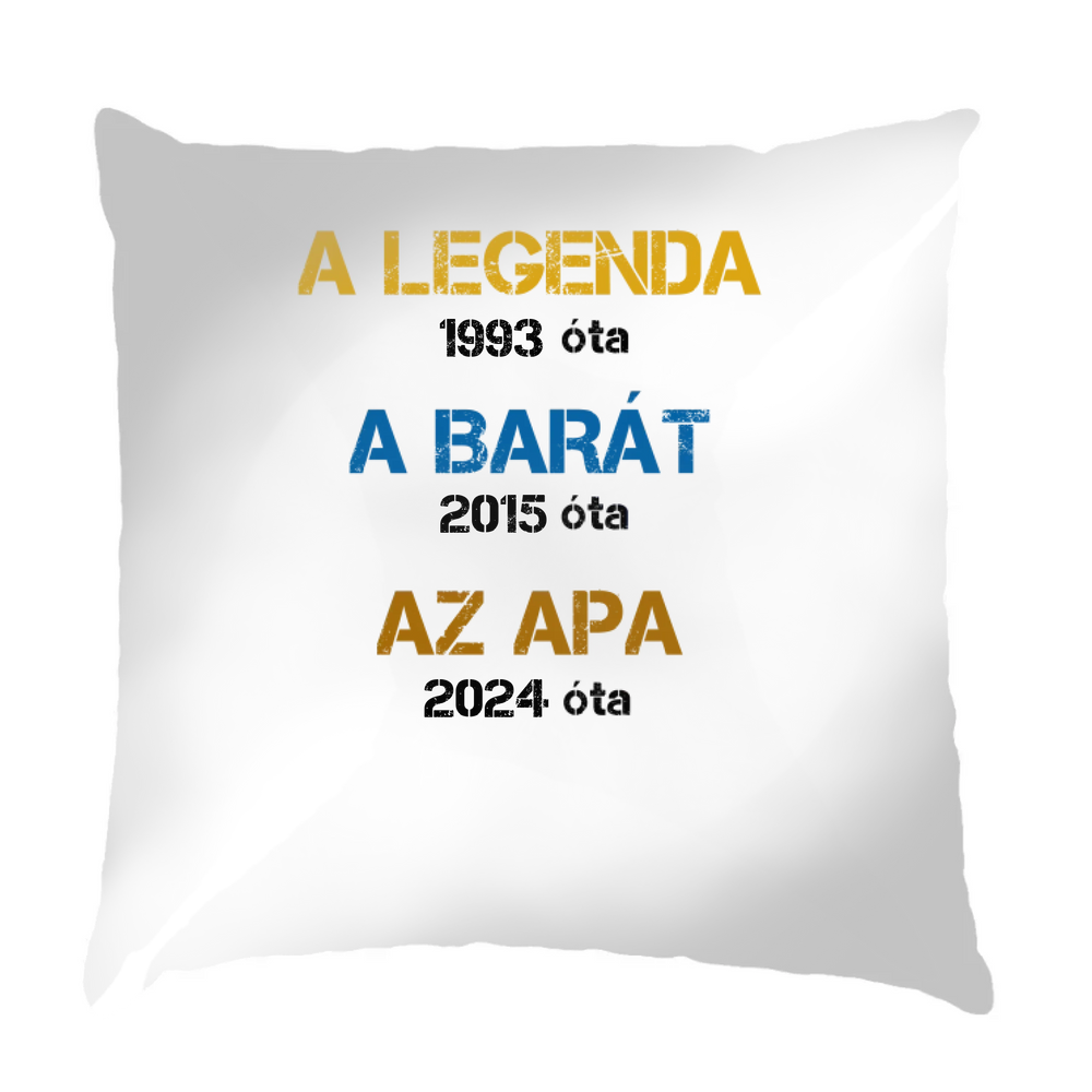 Egyedi évszámos ajándék apáknak A legenda, a barát, az apa párna