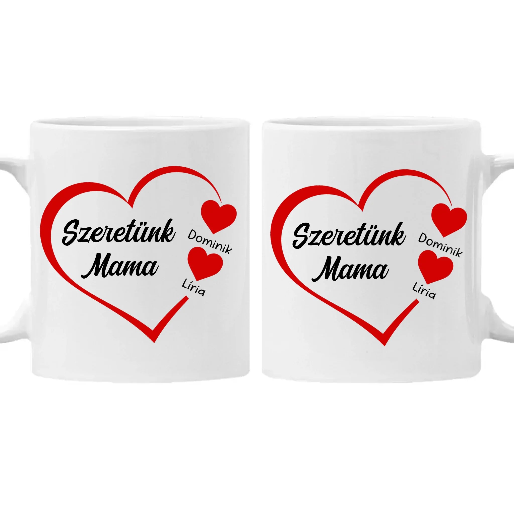 Szeretünk Mama feliratos bögre szerkeszthető nevekkel