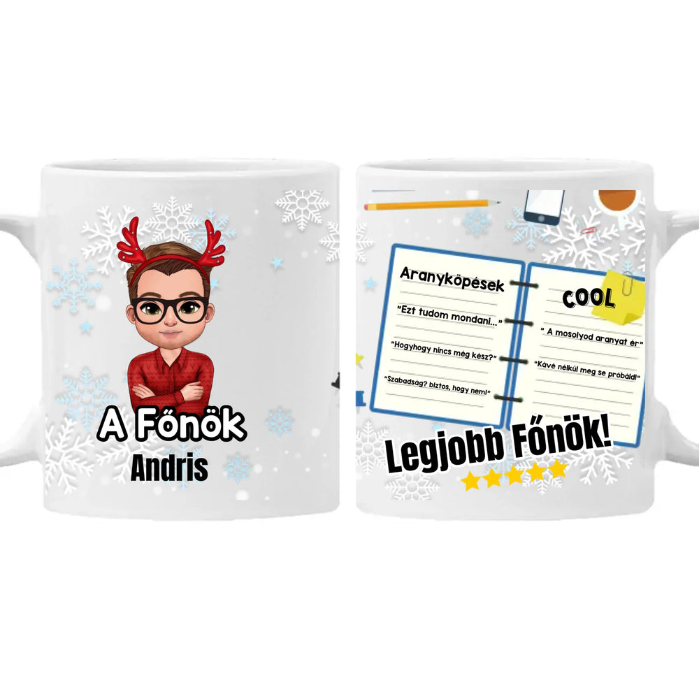 Szerkeszthető karakteres Karácsonyi bögre a legjobb Főnöknek