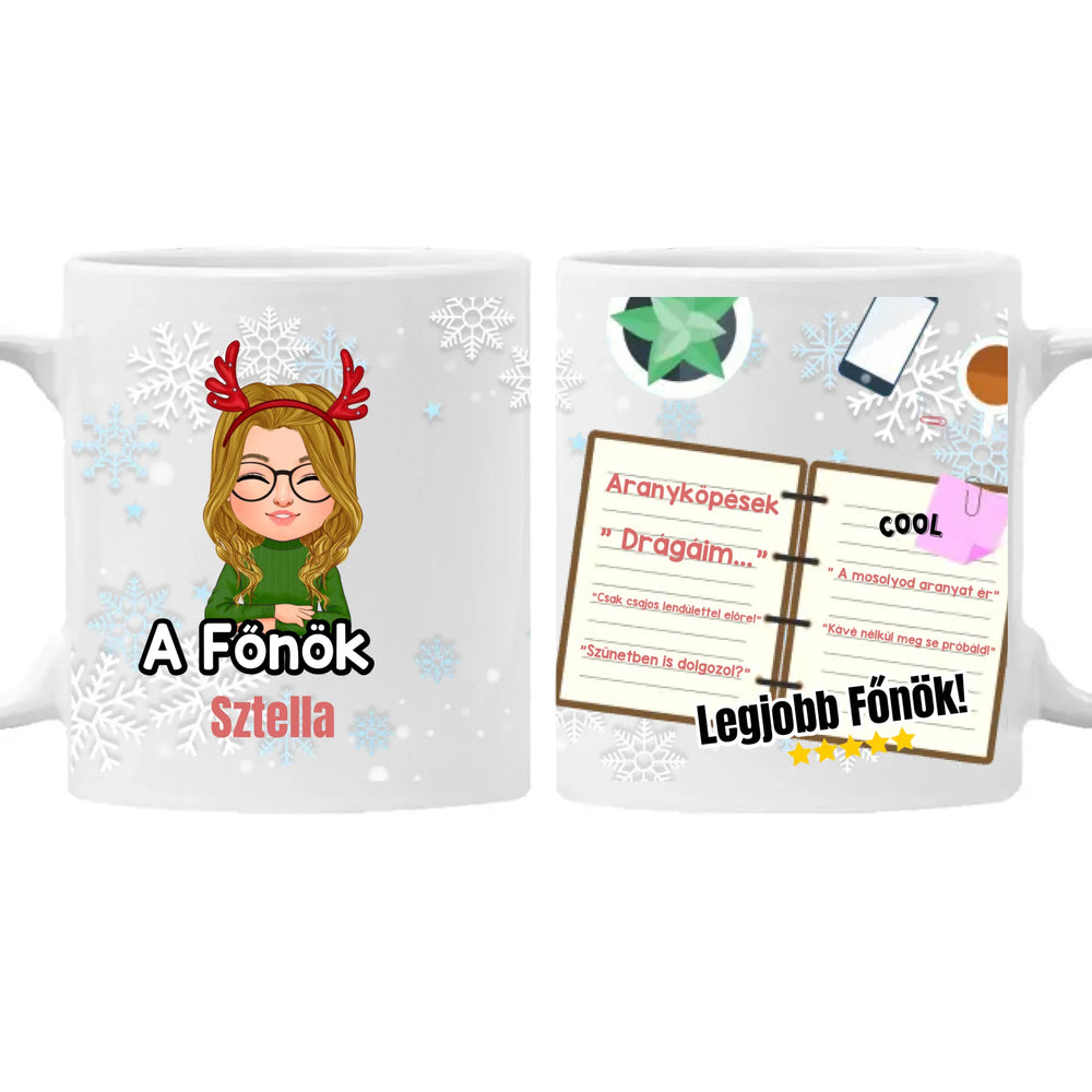 Szerkeszthető karakteres Karácsonyi bögre a legjobb Főnökasszonynak