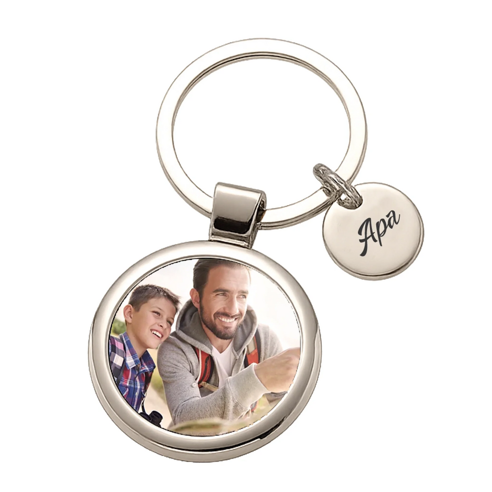Karácsonyi ajándék apának - egyedi képes gravírozott fém kulcstartó
