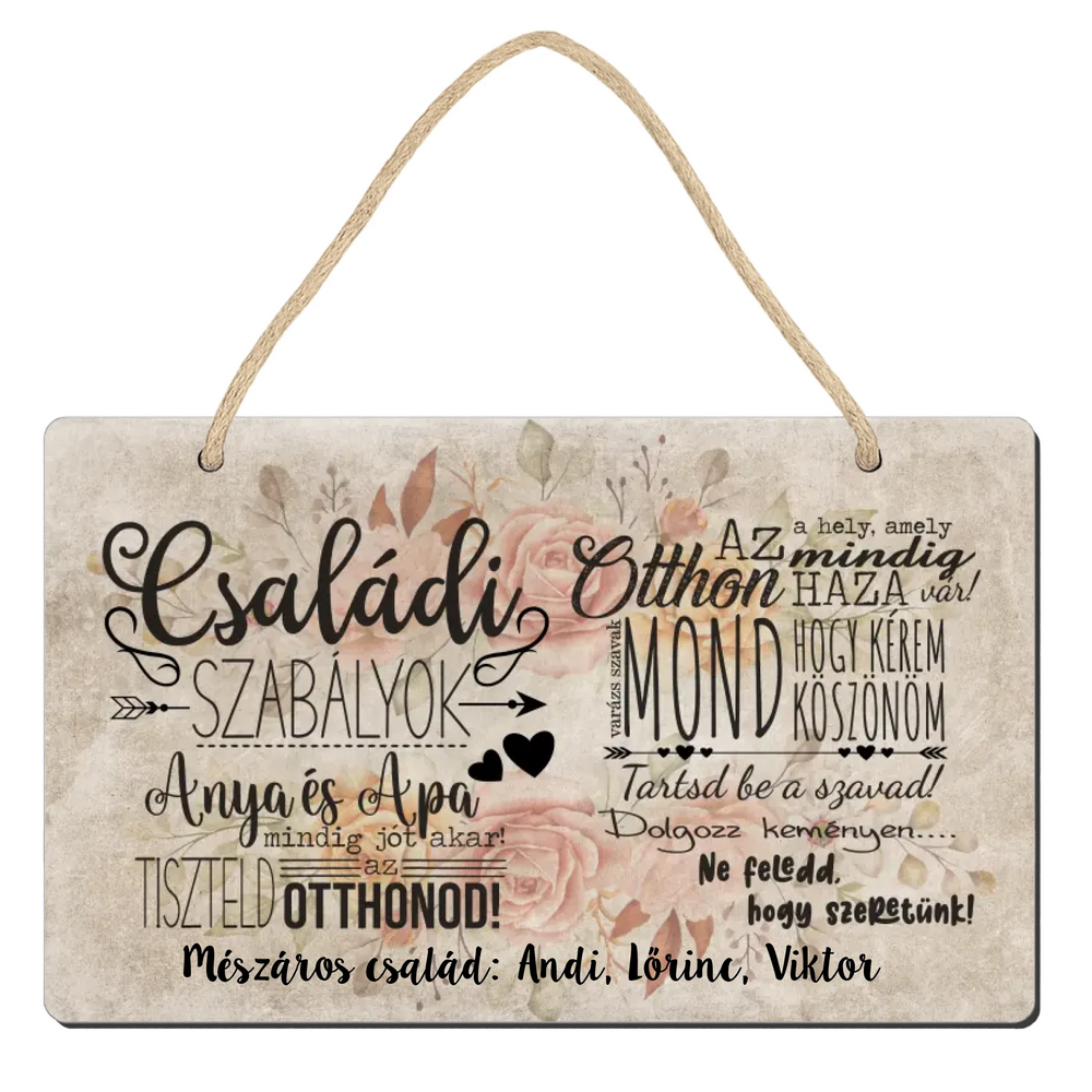 Családi ajándék egyedi neves ajtódísz fali dekor tábla - Az otthon az a hely
