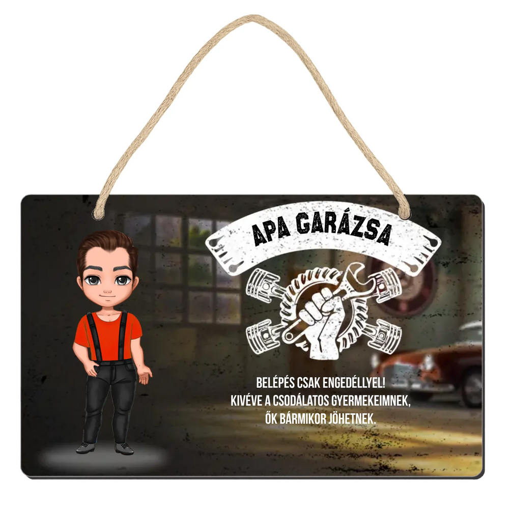 Apa garázsa szerkeszthető egyedi fa tábla