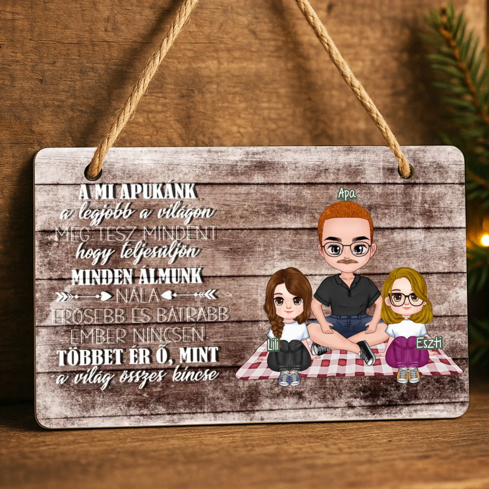 A legjobb a világon apák napi ajándék fali dekor tábla szerkeszthető karakterekkel