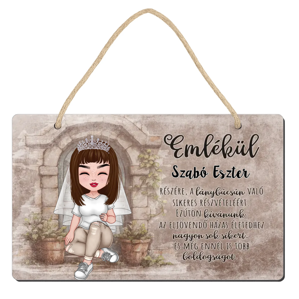Egyedi emlék fali dekor tábla lánybúcsúra