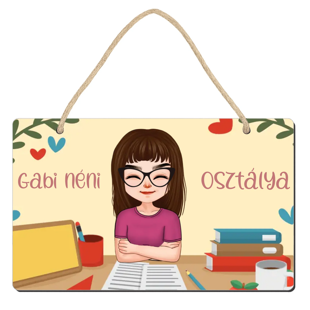 Az óvó/tanárnő osztálya - Személyre szabható cuki karakteres fatábla