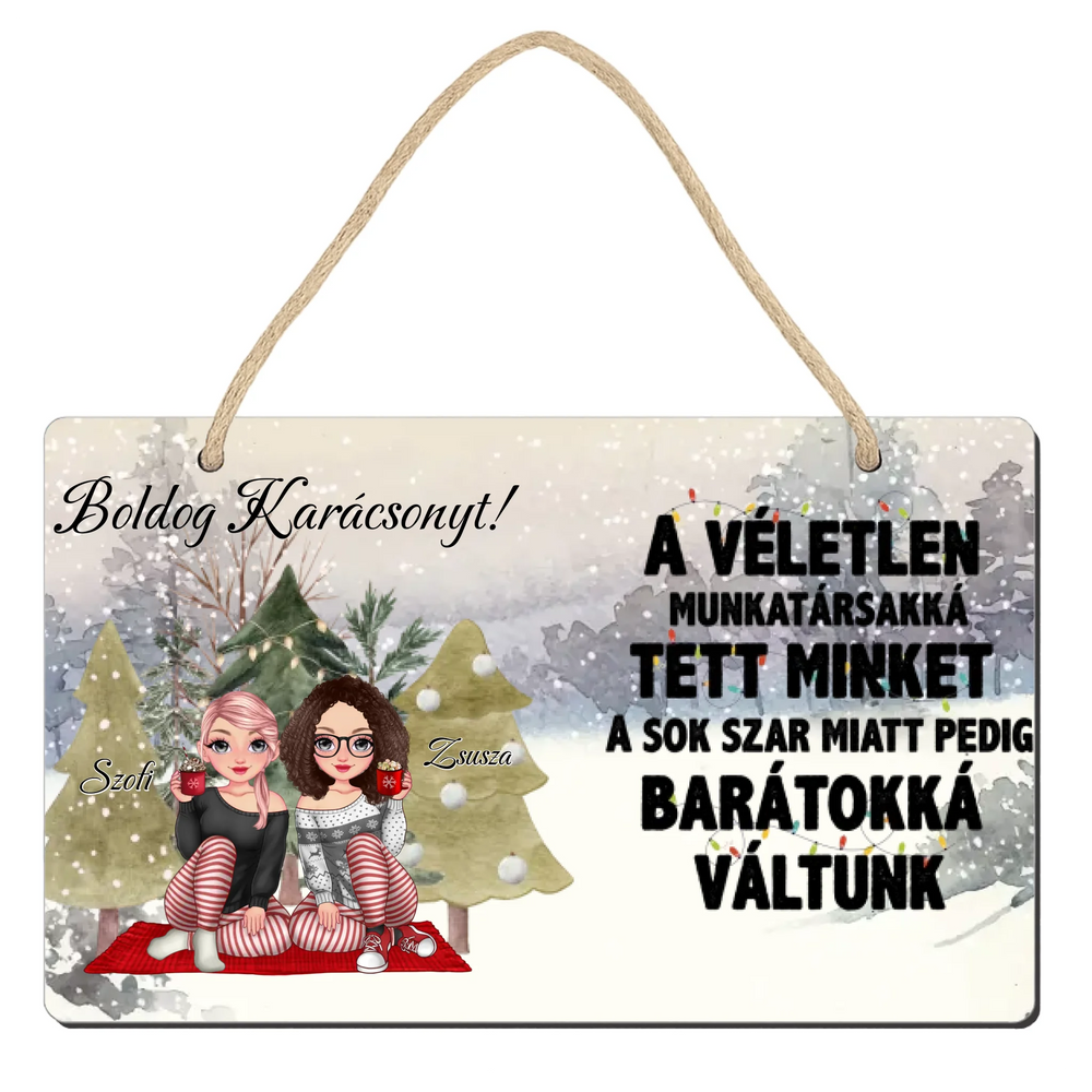 Szerkeszthető karakteres karácsonyi dísztábla munkatársaknak idézettel