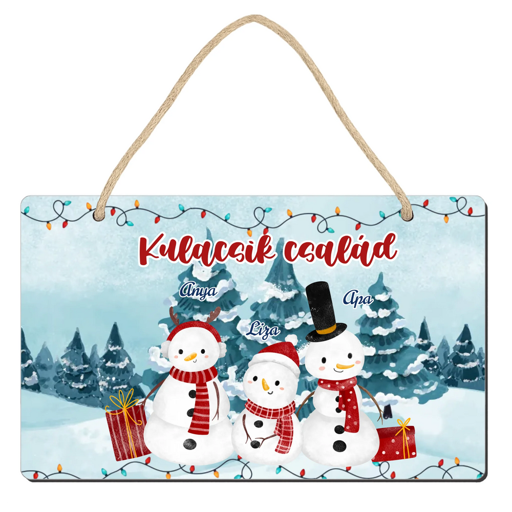 Karácsonyi ajándék dísztábla szerkeszthető felirattal és hóember mintával