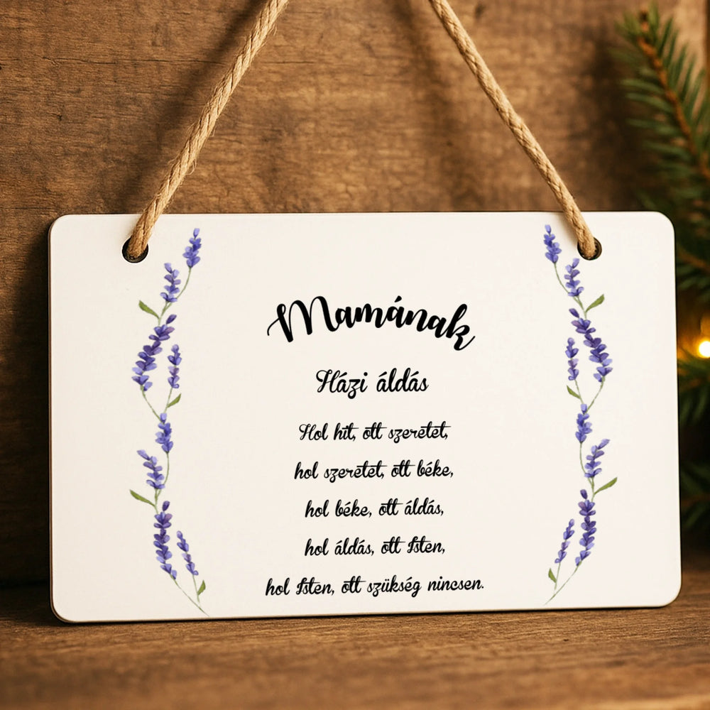 Háziáldás tábla dísz egyedi névvel