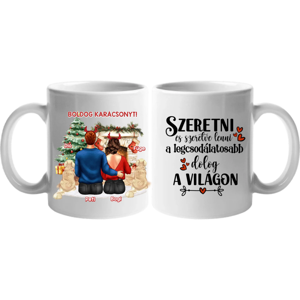 Kutyás karácsonyi bögre pároknak két kutyával