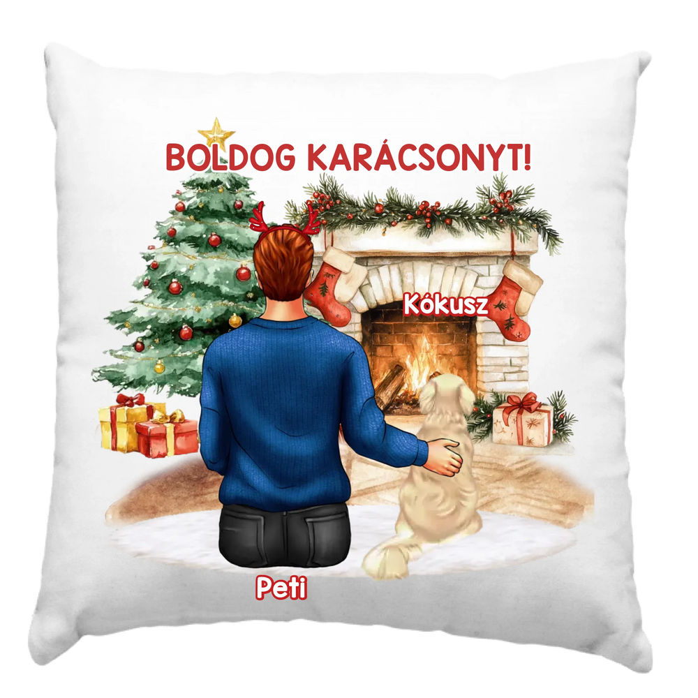 Karácsonyi ajándékpárna kutyagazdiknak fiús