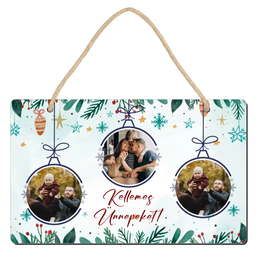 Karácsonyi dísztábla saját fotókkal és szerkeszthető felirattal