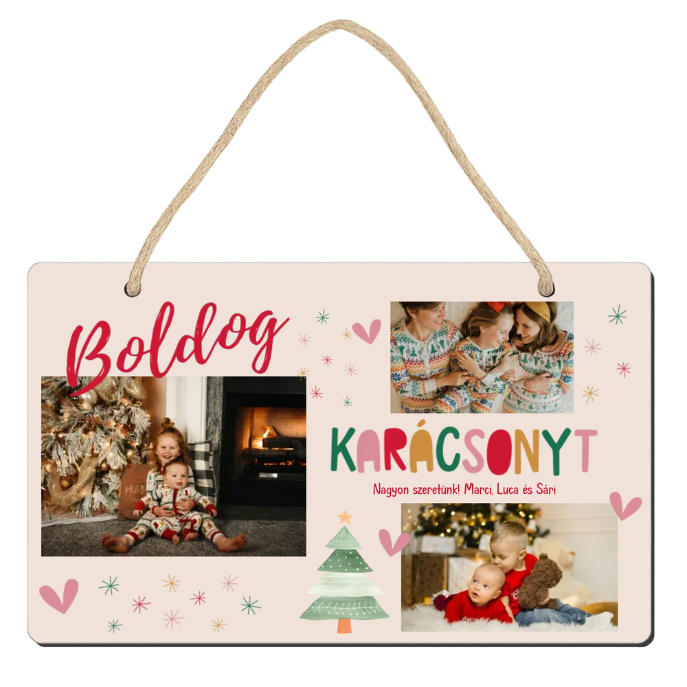 Boldog Karácsonyt - egyedi fényképes dísztábla 3 képpel