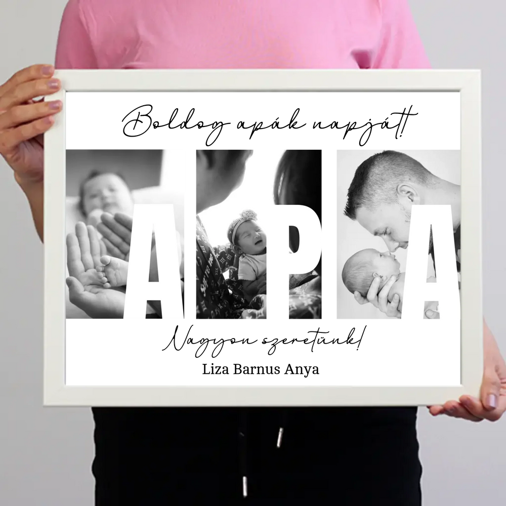 Ajándék Apáknak - Egyedi képes Apa szeretünk falikép