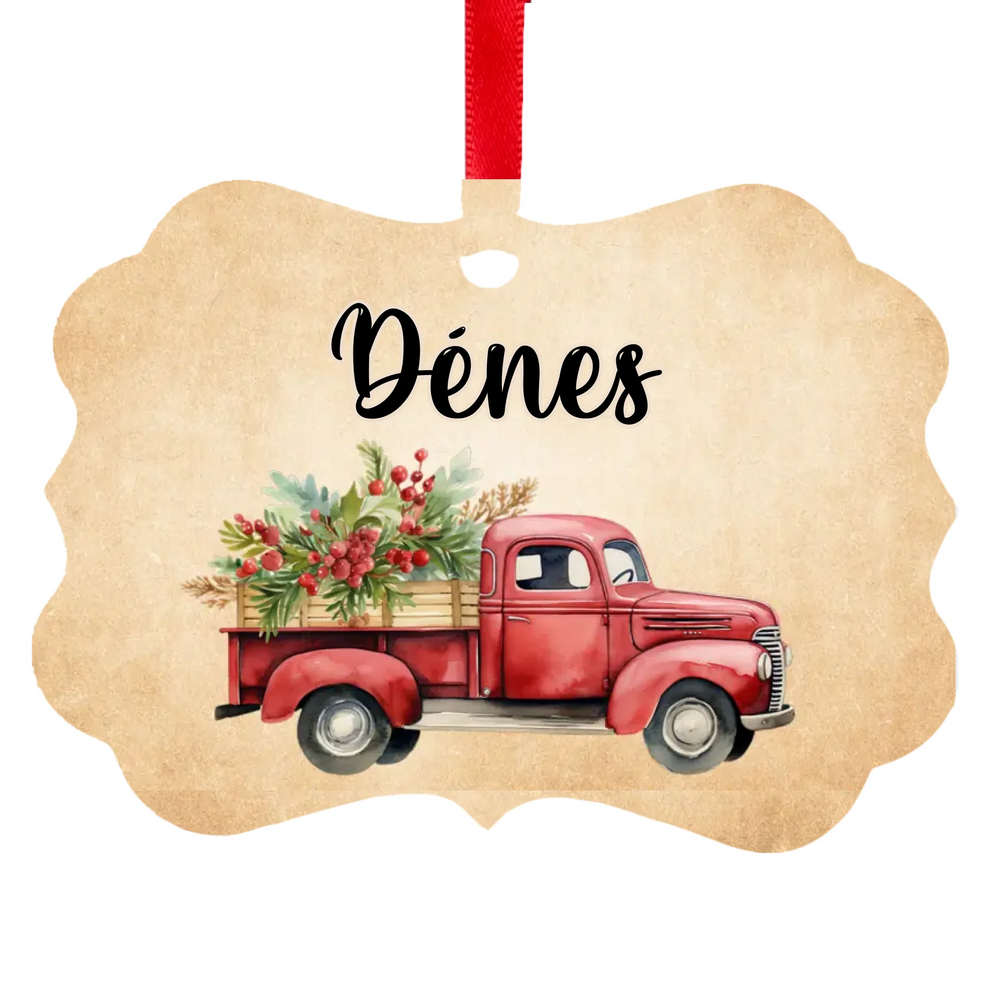 Karácsonyi autós hosszúkás dísz névvel