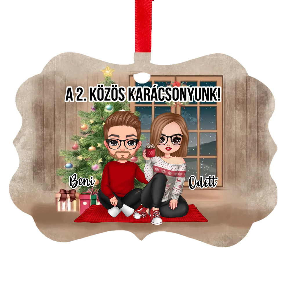 Egyedi karácsonyi ajándék pároknak - szerkeszthető karakteres karácsonyfadísz