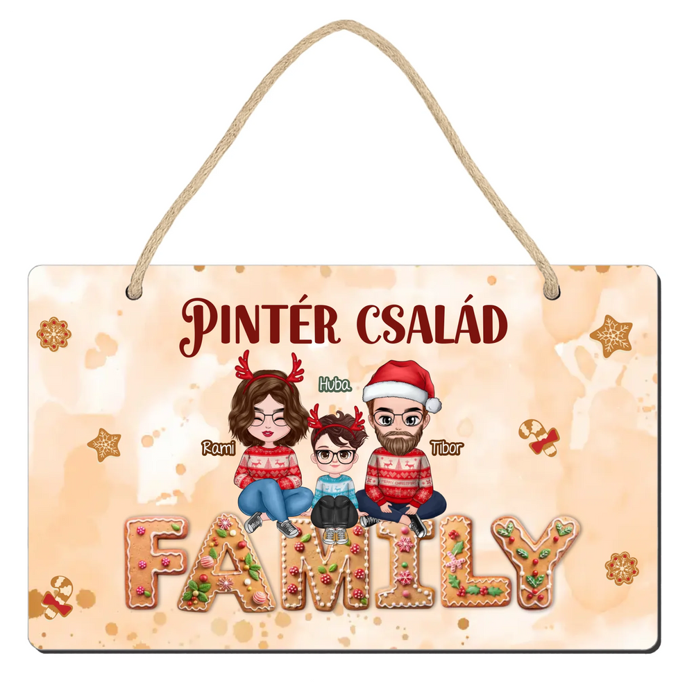 Karácsonyi dísztábla szerkeszthető karakterekkel az egész Családnak