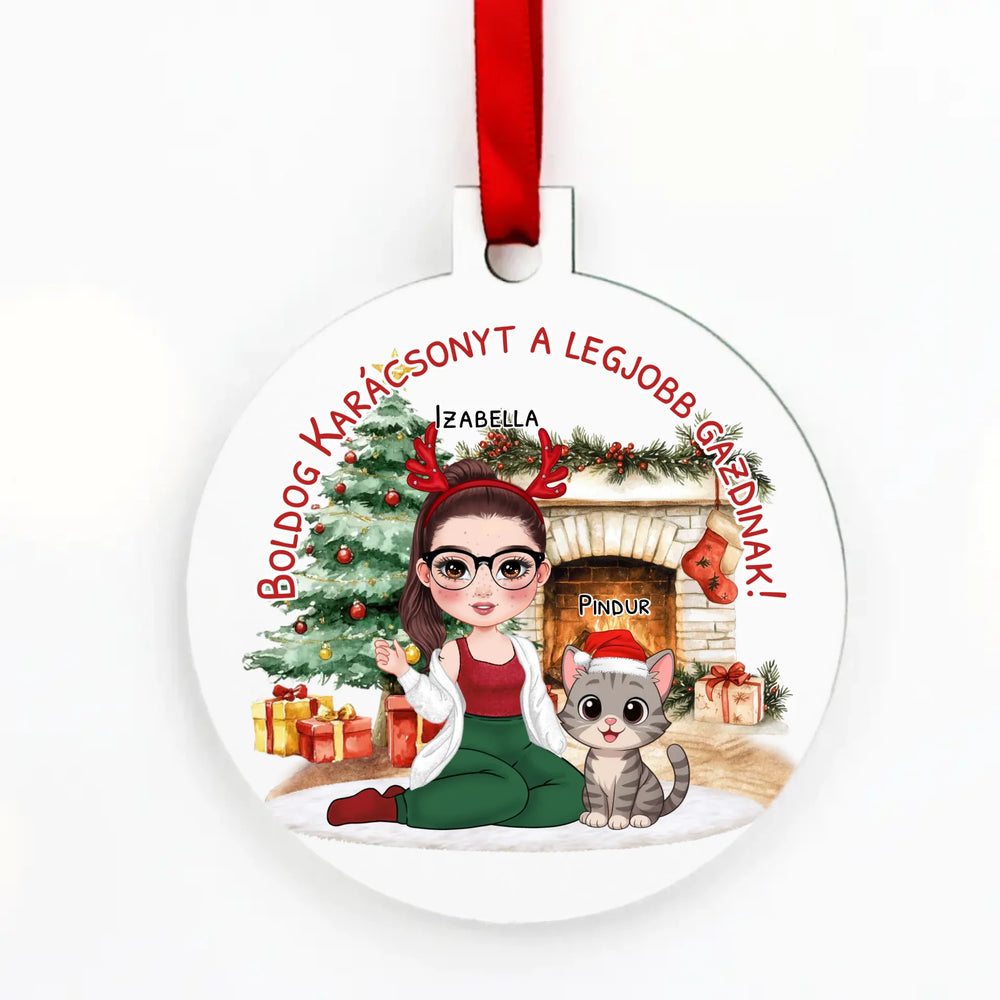 Egyedi karácsonyfadísz gazdiknak - lányos mintával akár 3 macskával