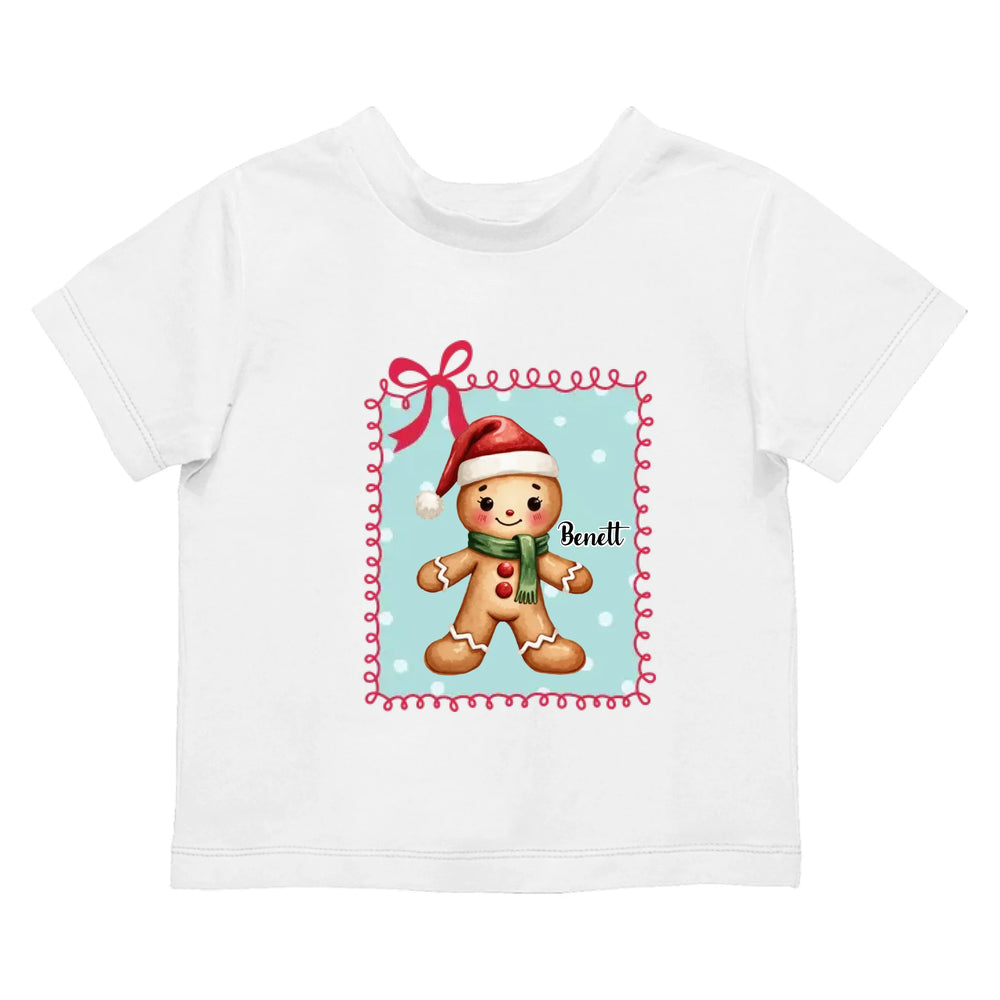 Mézeskalács mintás gyerek póló karácsonyra egyedi névvel