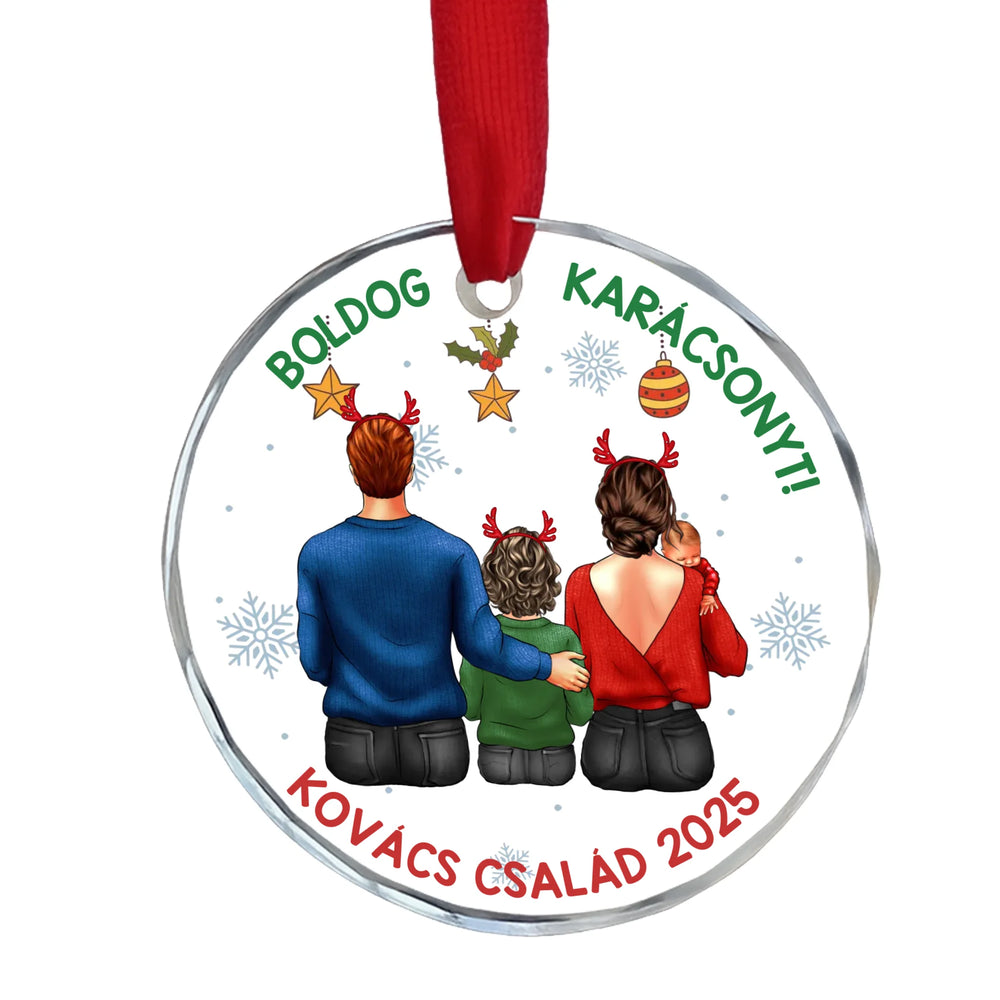 Családi ajándék boldog karácsonyt egyedi üvegdísz