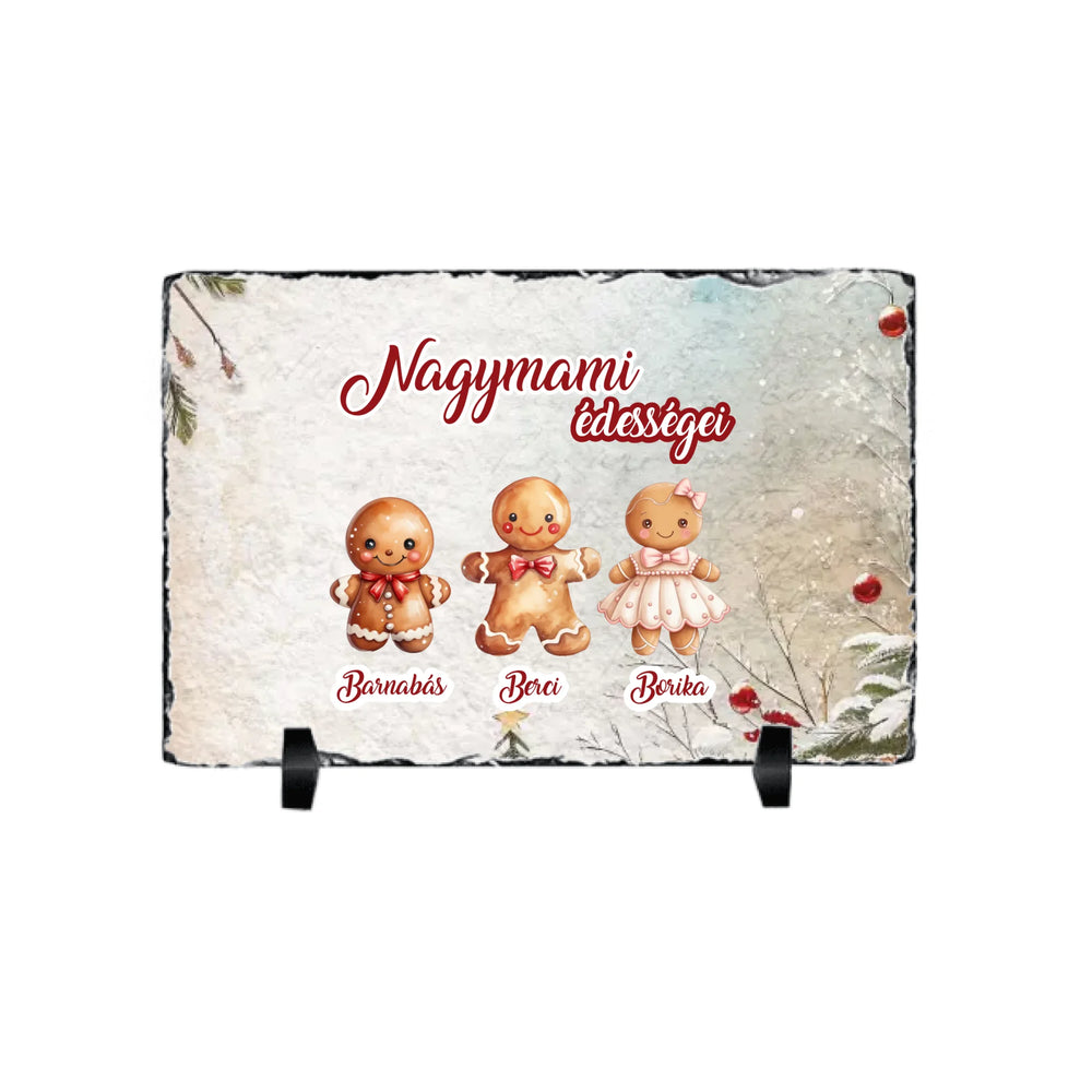 Karácsonyi ajándék gránitlap nagymamáknak választható mézeskalács figurákkal