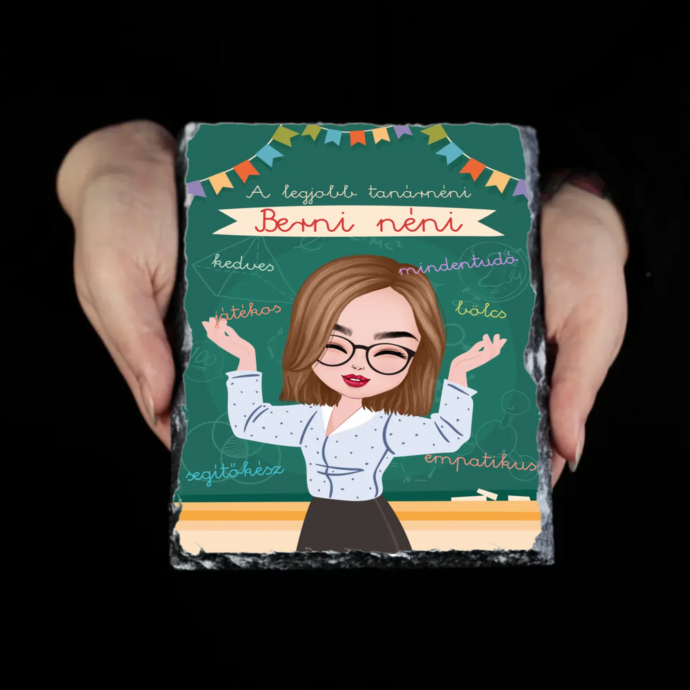 Személyre szabható ajándék - a legjobb óvó/tanárnéni gránit kép jellemzőkkel