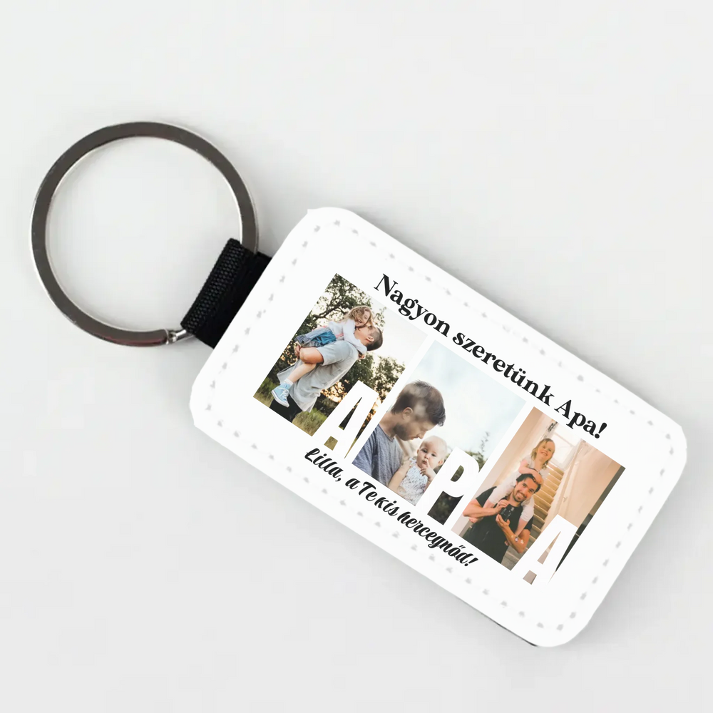Ajándék Apának - Egyedi képes Apa szeretünk bőrkulcstartó