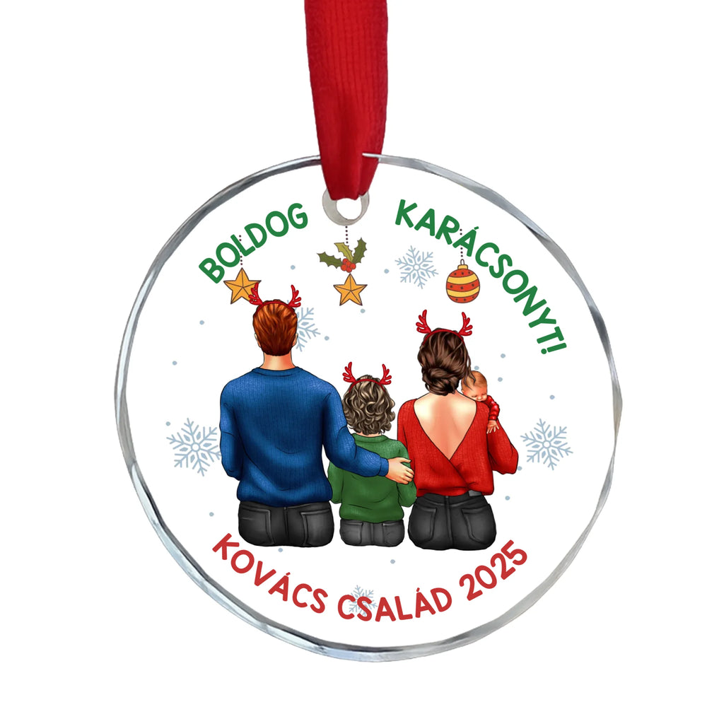 Családi ajándék boldog karácsonyt egyedi üvegdísz
