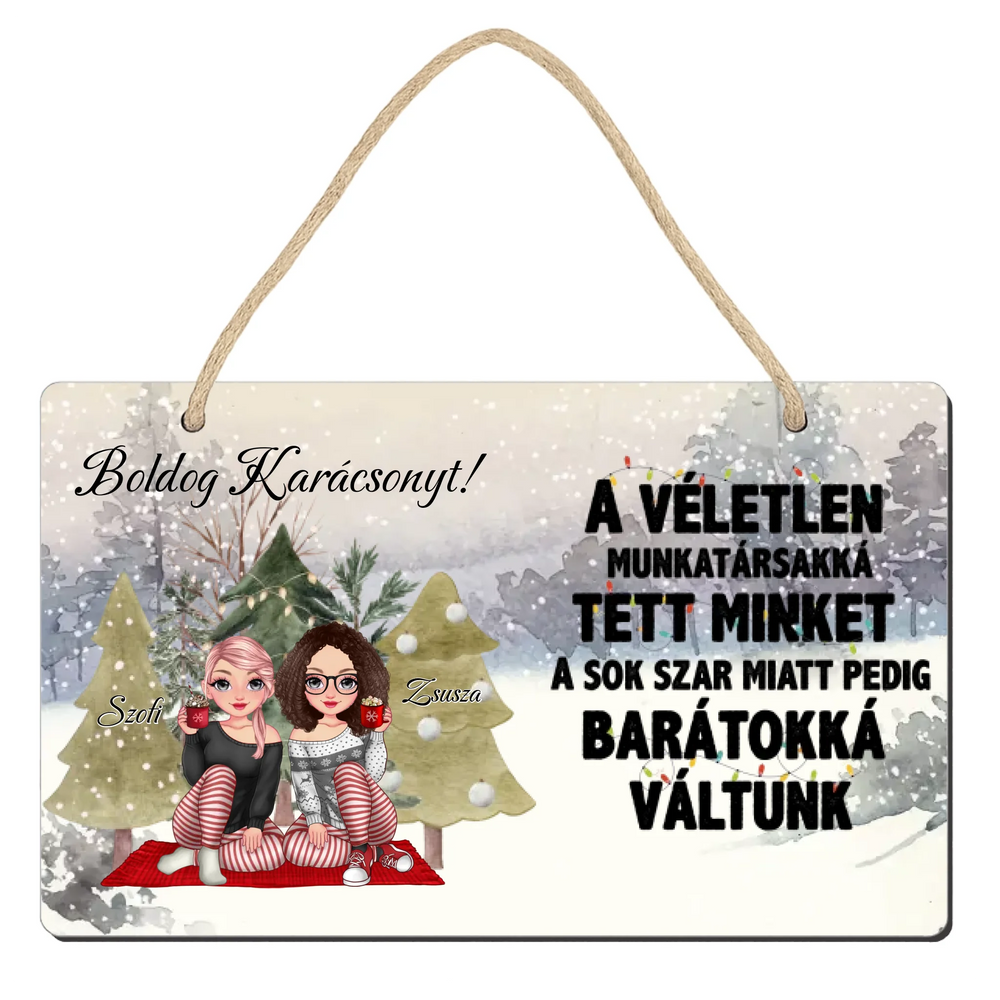 Szerkeszthető karakteres karácsonyi dísztábla munkatársaknak idézettel