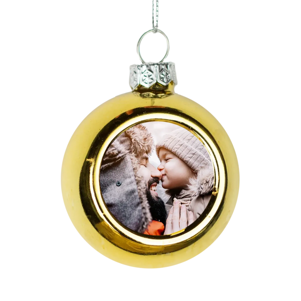 Egyedi képes karácsonyi gömbdísz arany