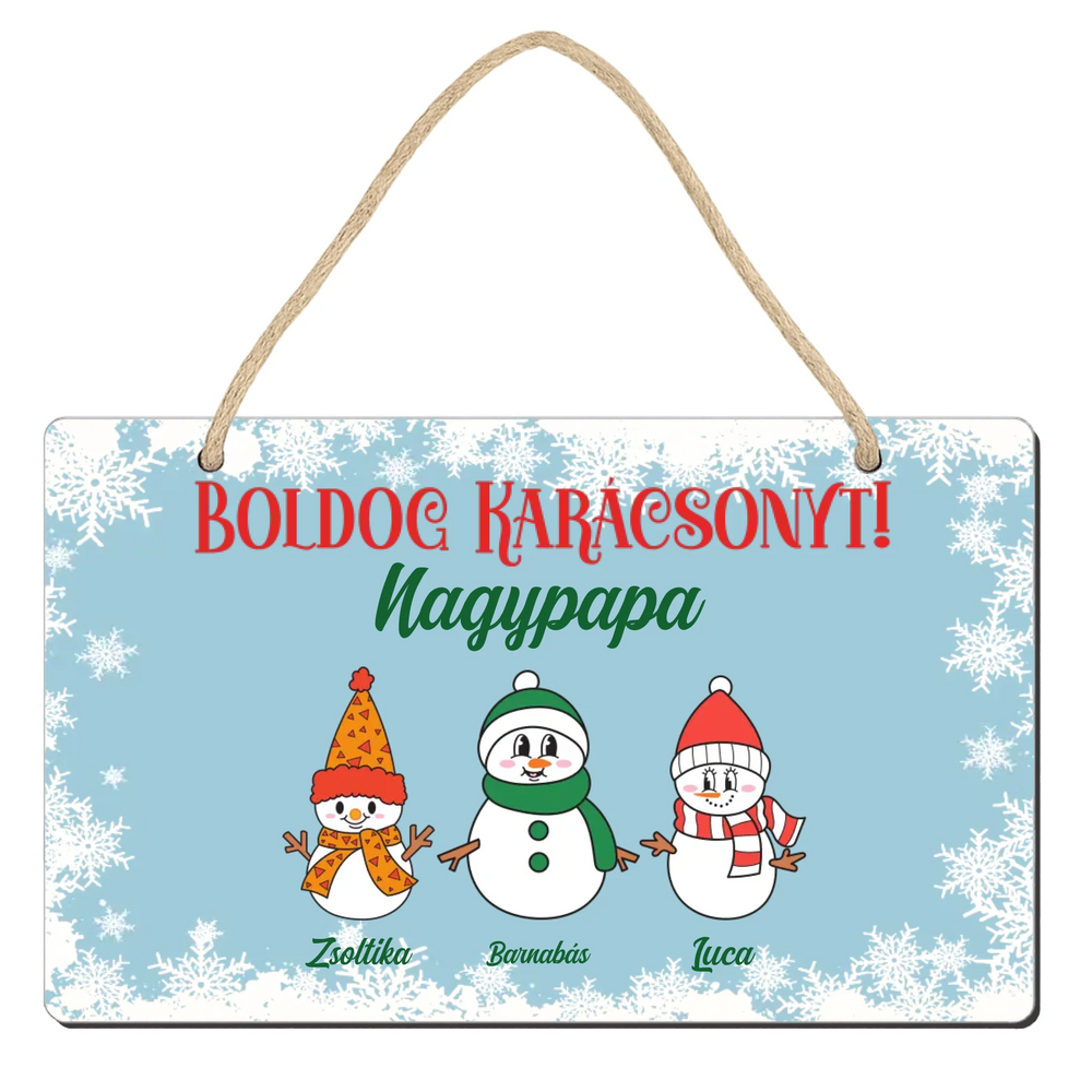 Karácsonyi dísztábla választható hóember figurákkal Nagyszülőknek