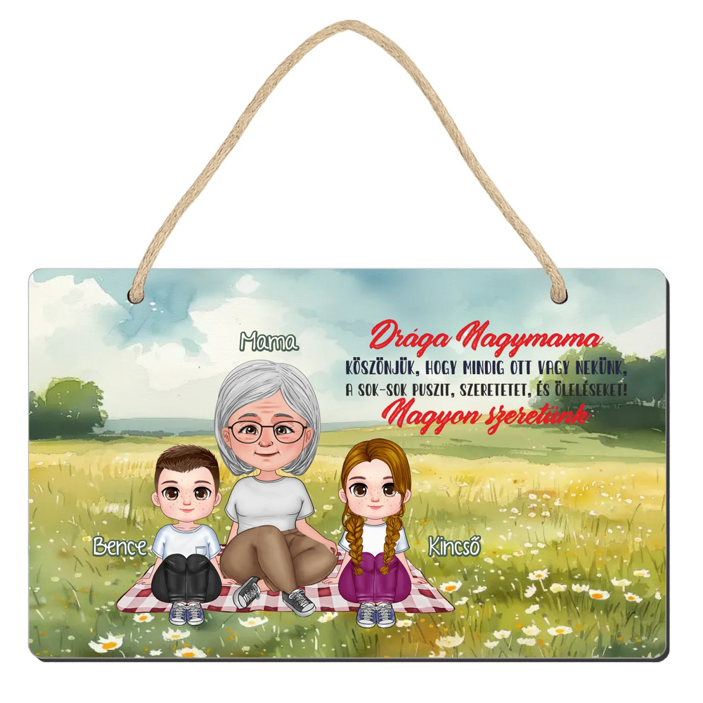 Drága Nagymama cuki karakteres egyedi anyák napi ajándék dísztábla ajtókopogtató nagymamáknak