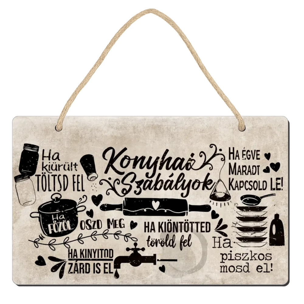 Konyhai szabályok egyedi fali dekor tábla