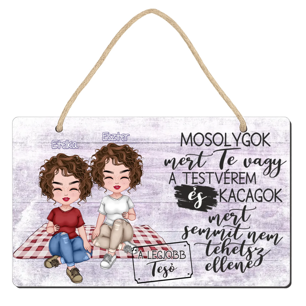 Egyedi ajtódísz fali dekor tábla - a legjobb tesók