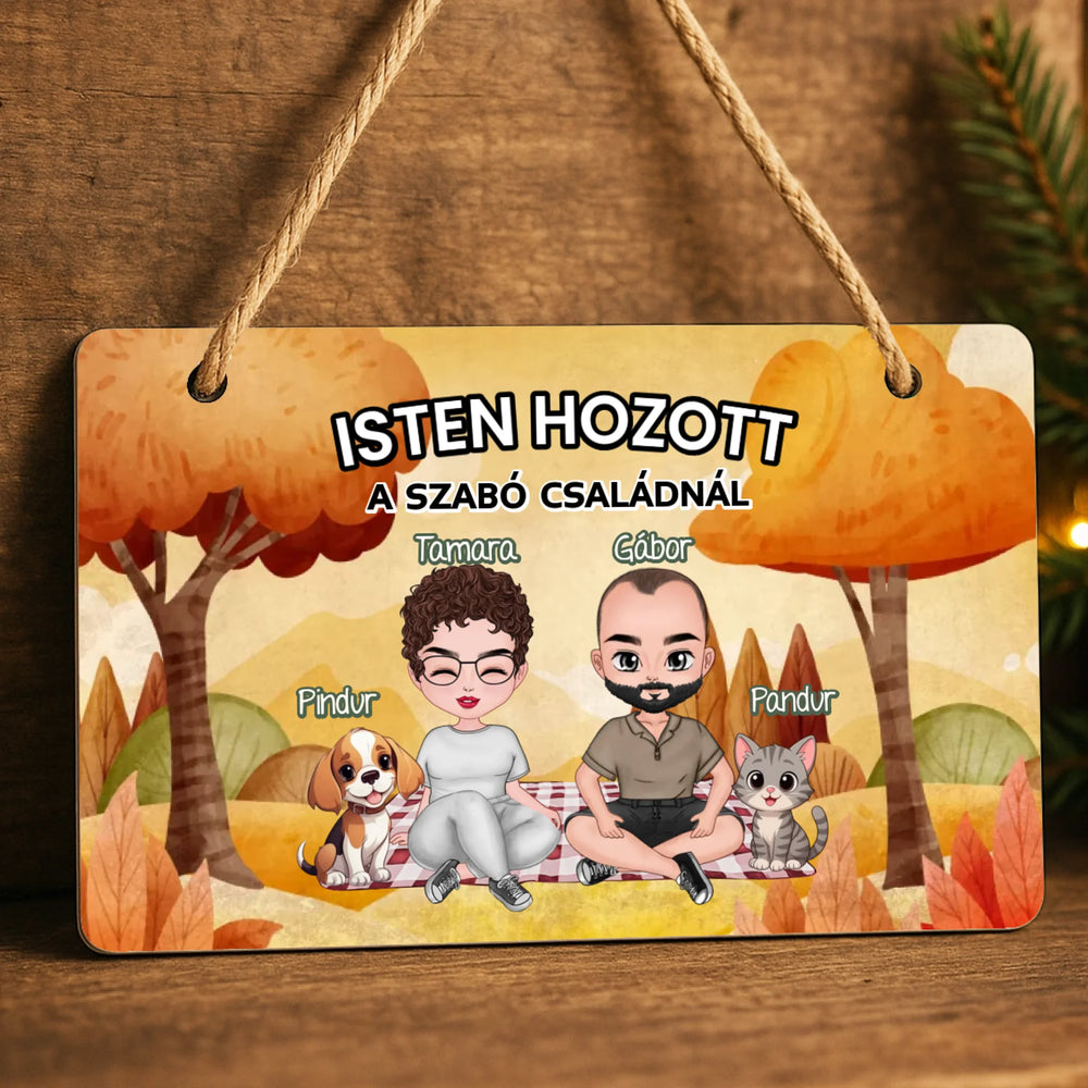 Személyre szabható őszi fali dekor tábla - egyedi családi ajándék pároknak