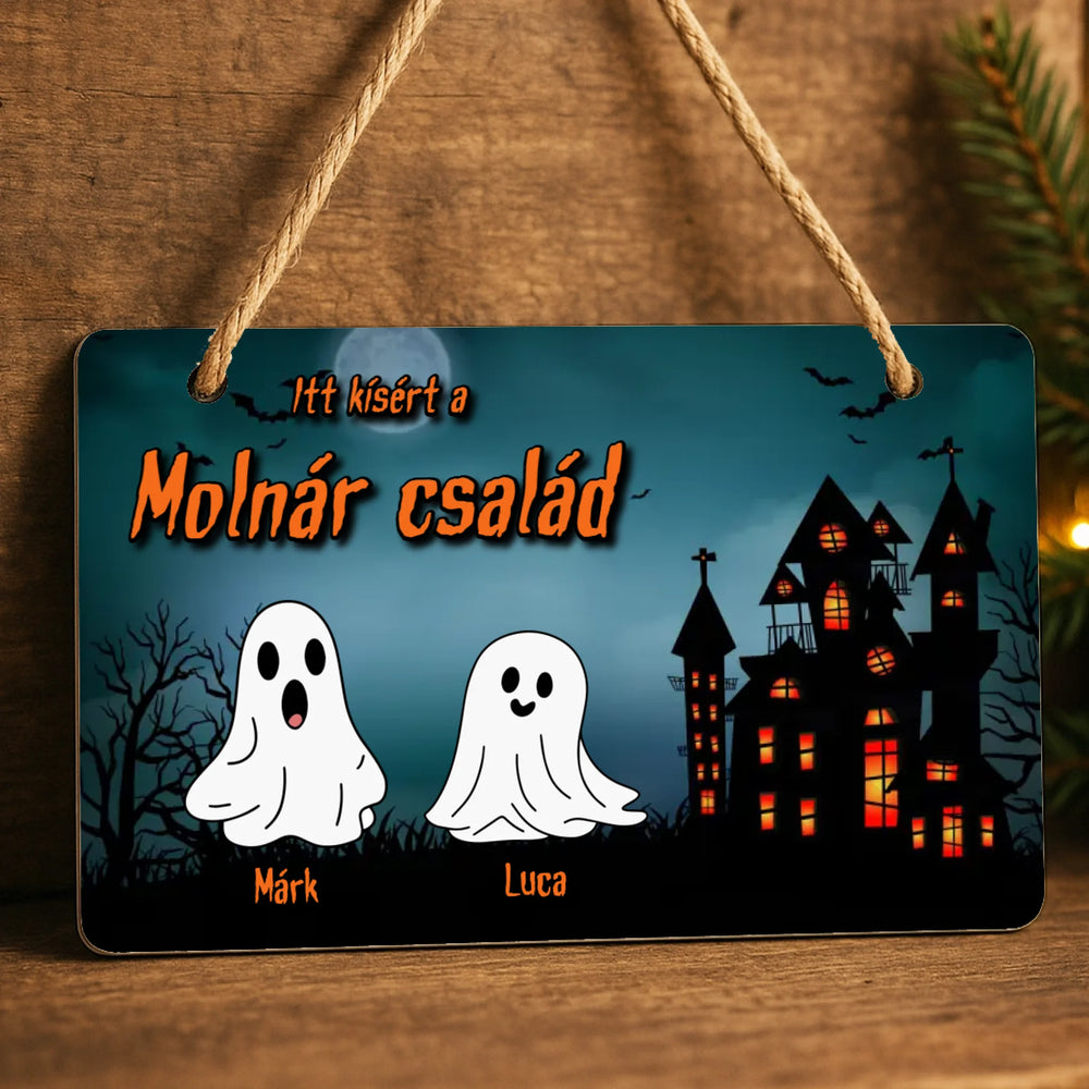 Személyre szabható halloweeni dísztábla - névvel és szellemekkel