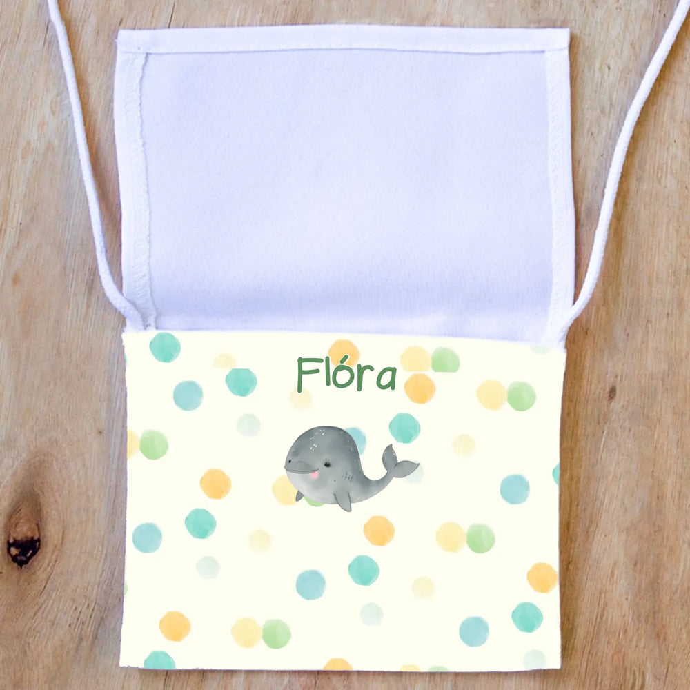 Telinyomatos ballagási tarisznya pöttyös mintával és szerkeszthető felirattal