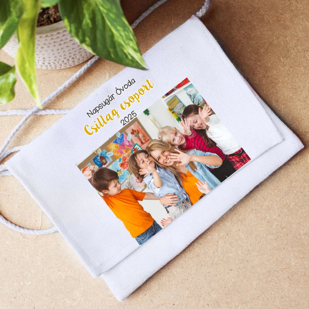 Személyre szabható ballagási tarisznya egyedi névvel felirattal és képpel