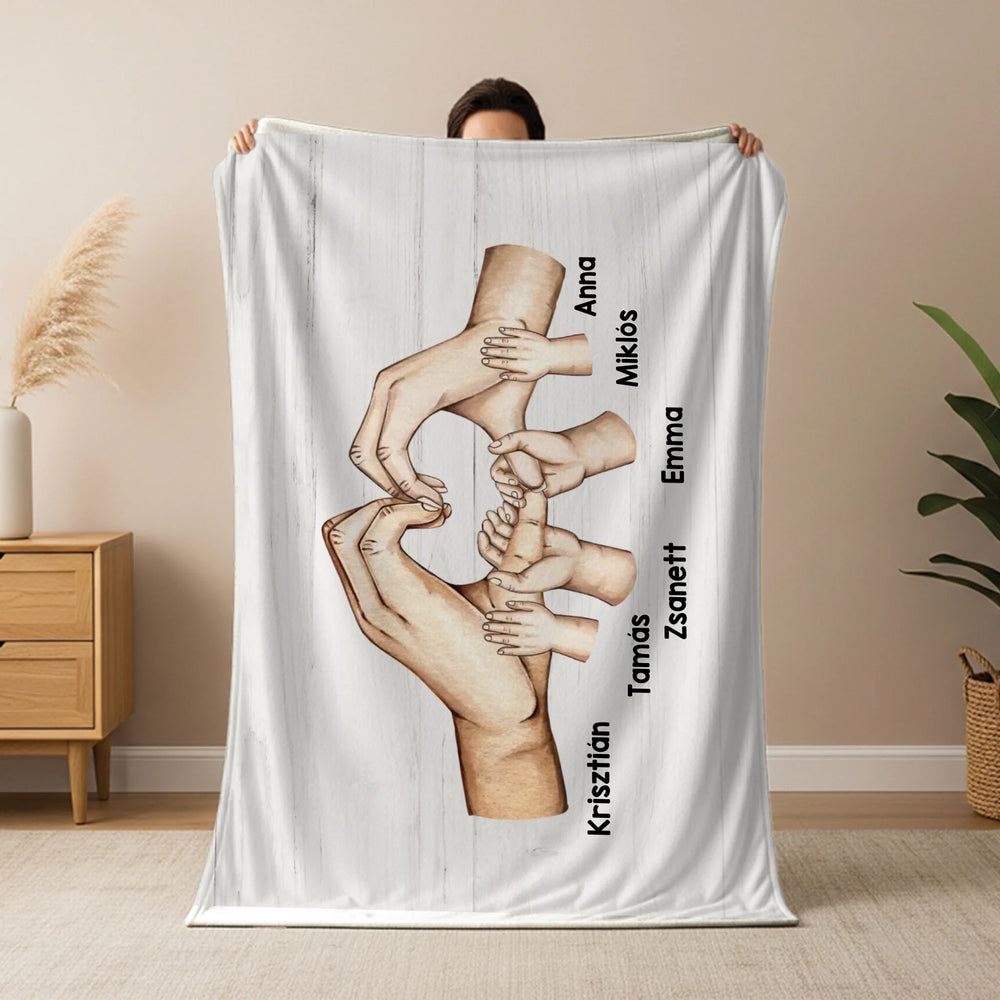 Személyre szabható takaró - egyedi családi ajándék kezekkel és nevekkel