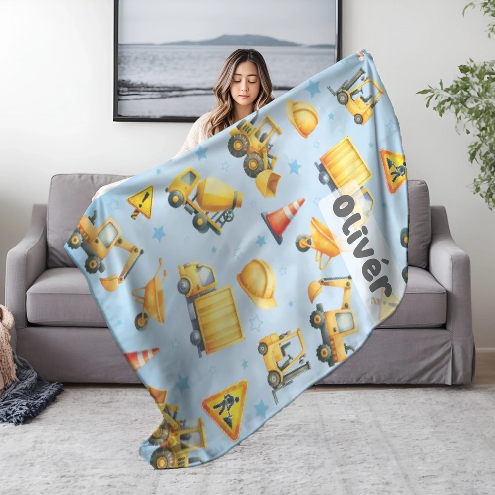 Egyedi neves munkagépes pléd gyerekeknek